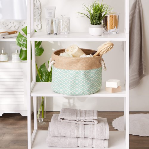 DII Jute Storage Collection Collapsible Burlap Diamond Storage Bin, Large Round, 16x15", Aqua