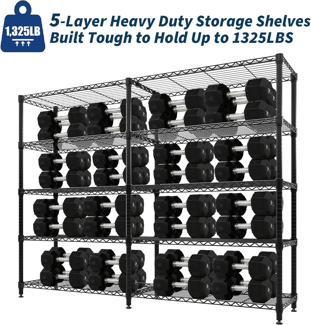 Regine Switzerland 5-Tier Metal Storage Shelving Unit - Heavy-Duty Wire Shelves for Home & Garage | 70.5" H x 59" W x 13.8" D