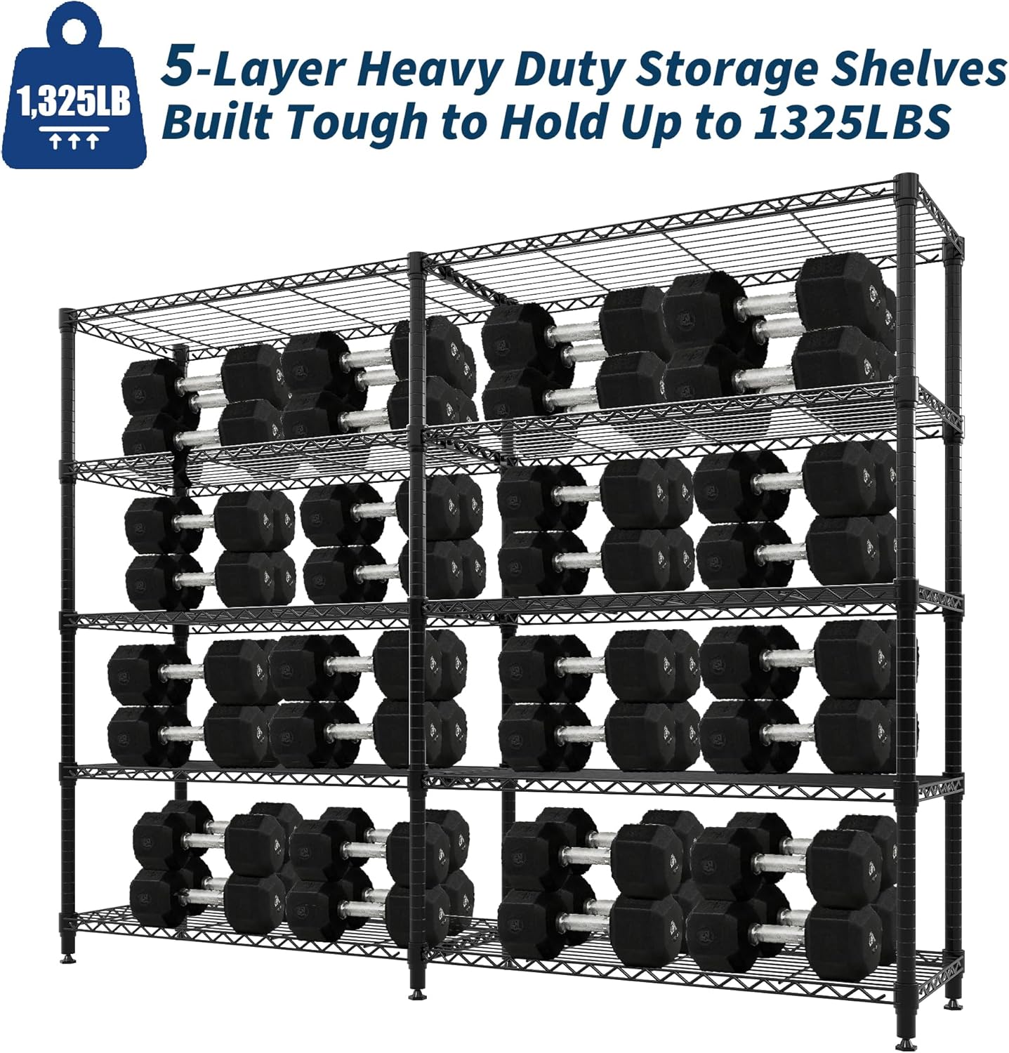Regine Switzerland 5-Tier Metal Storage Shelving Unit - Heavy-Duty Wire Shelves for Home & Garage | 70.5" H x 59" W x 13.8" D