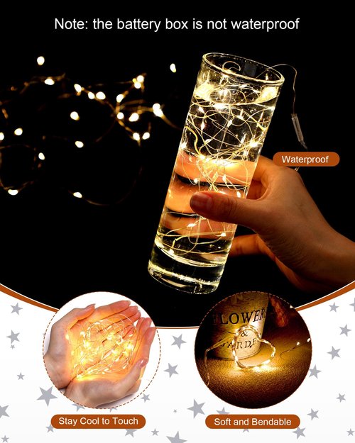 Riakrum 100 Pcs 10ft 30 LEDs Fairy Lights Battery Operated Bulk, Warm White Wedding Waterproof Tiny Small Twinkle LED String Lights for Jar Starry for DIY Birthday Party Favor for Vase Centerpieces