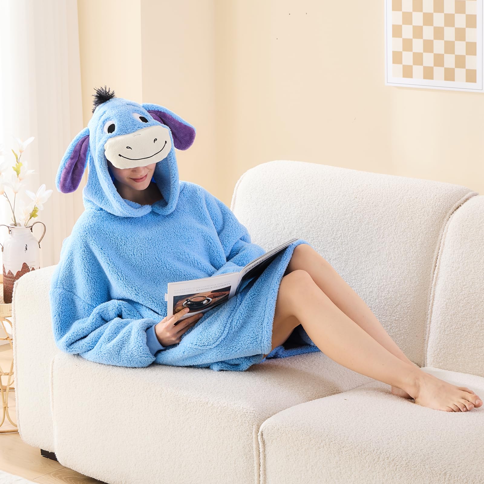 NEWCOSPLAY Wearable Blanket Hoodie Sherpa Hoodie Blanket for Women Men Warm Oversized Sweatshirt with Pockets (Donkey, Adult)