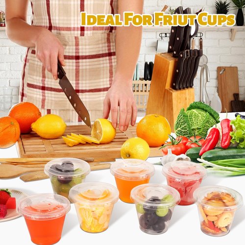 GGOLDMER 60 Pack 9 oz Clear Plastic Cups with Lids No Hole, Dessert Cups Disposable Cups with Lids for Ice Cream, Fruit, Pudding, Cake, Cold Drinks, Smoothie and Snacks
