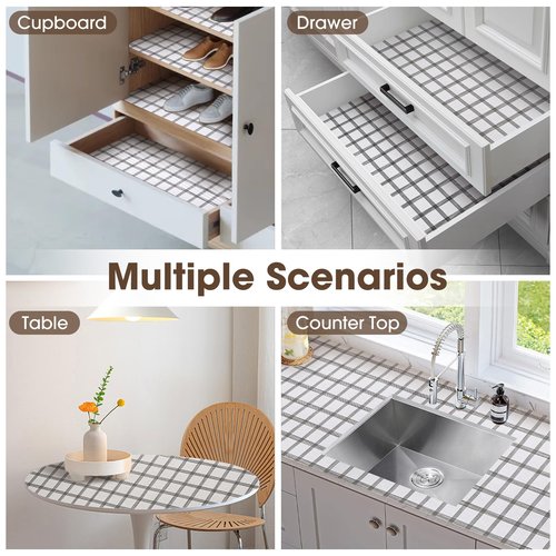 ALIUNI Drawer and Shelf Liner, Non-Slip Kitchen Cabinet Liners Non-Adhesive Thick Strong Grip Waterproof Washable Mats Protect Dresser Shelves Cupboard Bathroom Cabinets, White Stripes, 24IN X 20FT