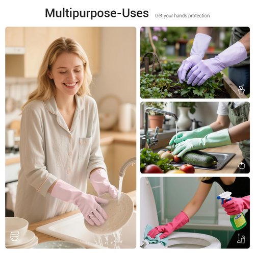 ThxToms 4 Pairs Nitrile Cleaning Gloves, Latex free Reusable Dishwashing Gloves for Women, Kitchen and Bathroom Cleaning, Non-Slip &Flexible, 10 Mil, Colorful, M