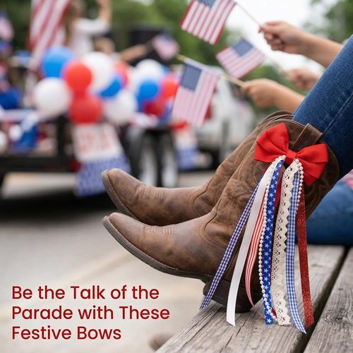 Ickasi Ribbon Bow Ribbons - Patriotic Holiday & Birthday Decor | 2 Pieces Boot Charms for Women