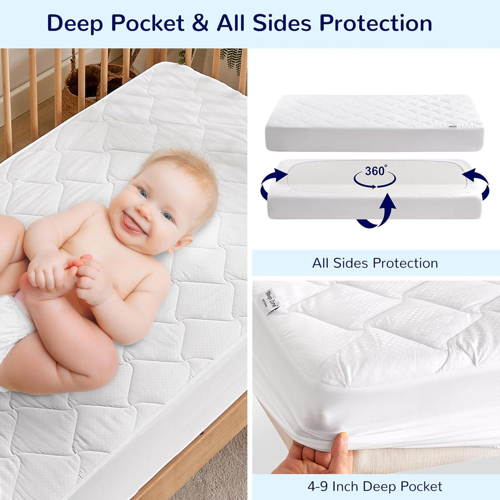 Sleep Zone Waterproof Crib Mattress Protector - Ultra Soft & Breathable | Machine Washable, 52''x28'', Pure White