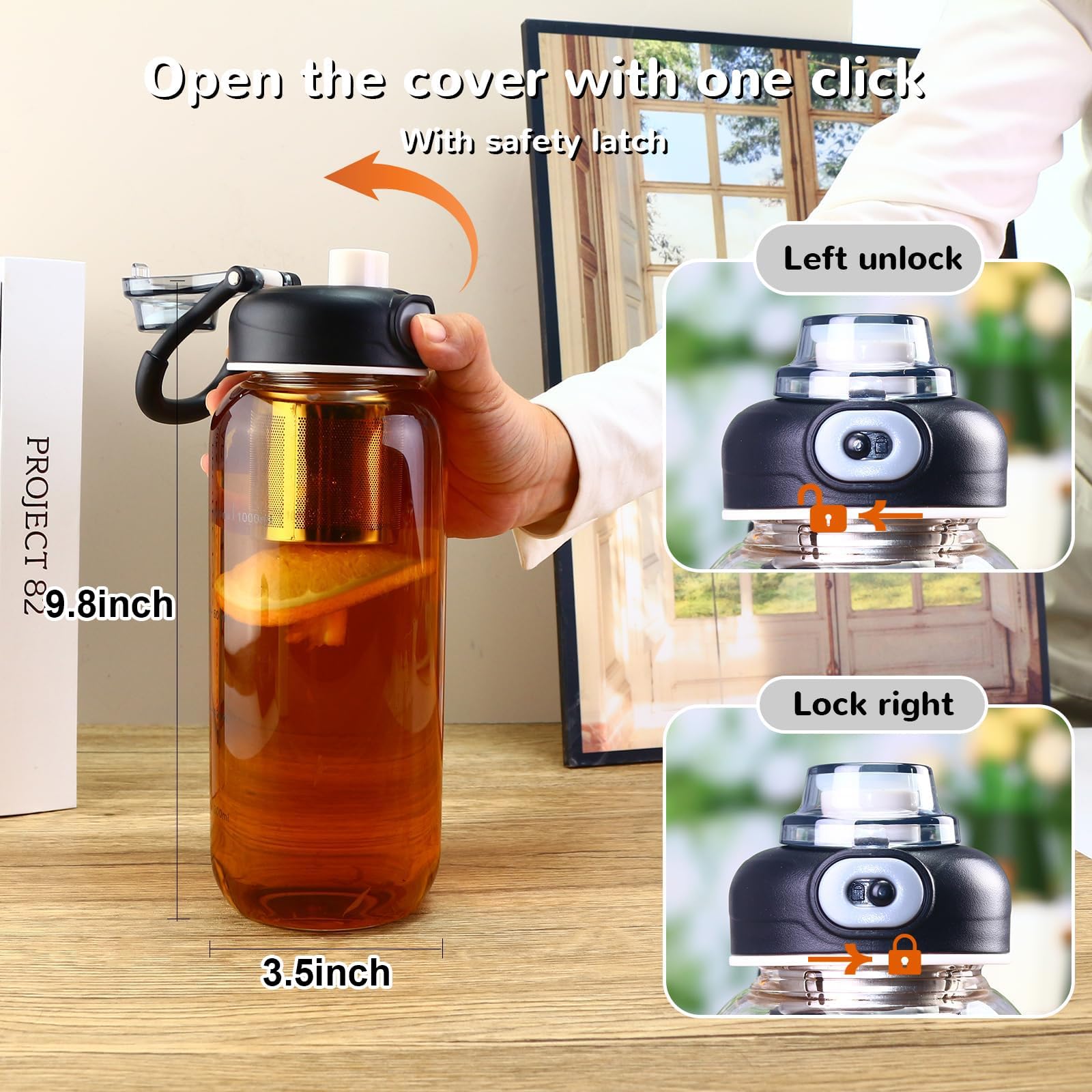 wangsdjy 34oz Glass Water Bottle with capacity Mark & Stainless Steel Tea Strainer-Large Capacity for Hot/Cold Drinks,Coffee,Tea,and Water-Includes Protective Sleeve,Perfect for Home,Office (34oz2PCS)