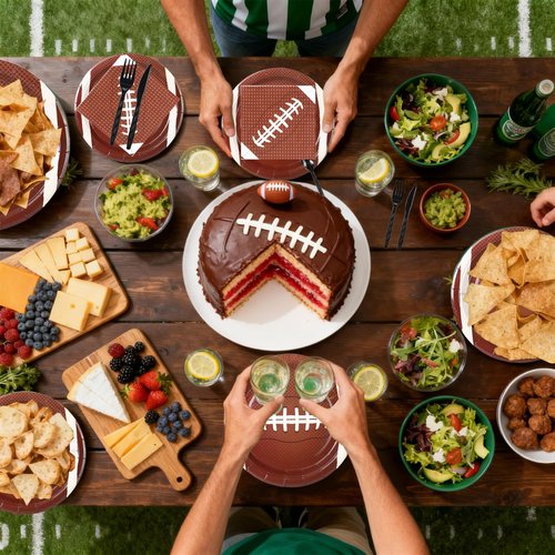 149 Pcs Football Party Decorations Kit for 24 Guests - All-in-One Kit with Plates, Napkins, Forks, Spoons, Knives, Waterproof Tablecloth & Banner for Super Bowl or Tailgate Party Decorations