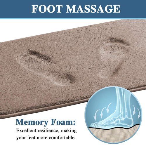 H.VERSAILTEX Bath Mat Memory Foam Set Bathroom Rug Set Flannel Velvety Bath Mat Luxury Extra Soft and Absorbent Non Slip Rugs for Bathroom/Bedroom Washable(2 Pack- 20"x 32"/ 17"x 24", Taupe)