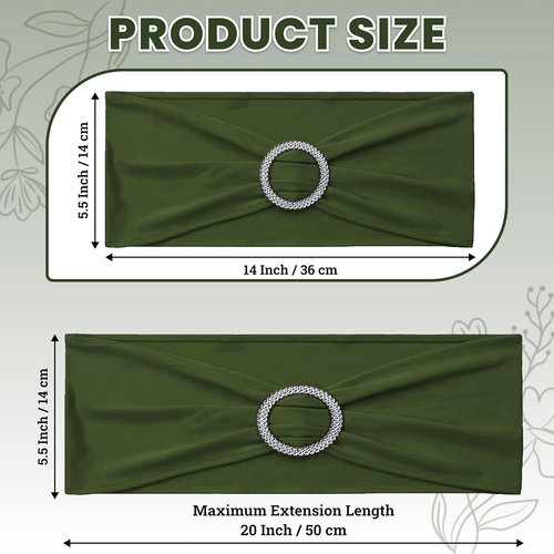 MDS Spandex Chair Sashes - Premium Stretch Covers with Buckle Slider | Olive Green, Pack of 100