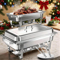 ALSO GO 2 Pack Chafing Dish Buffet Set & 2 Serving Tongs, 9QT Stainless Steel Rectangular Buffet Food Warmer Set with Full Size Food Pans and Folding Frame for Parties, Wedding, Christmas Catering