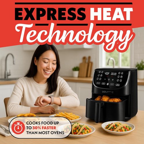 Gourmia Air Fryer - 7 Qt Large Capacity with LED Display & 12 One-Touch Presets | Nonstick Basket & Crisper Tray, Black