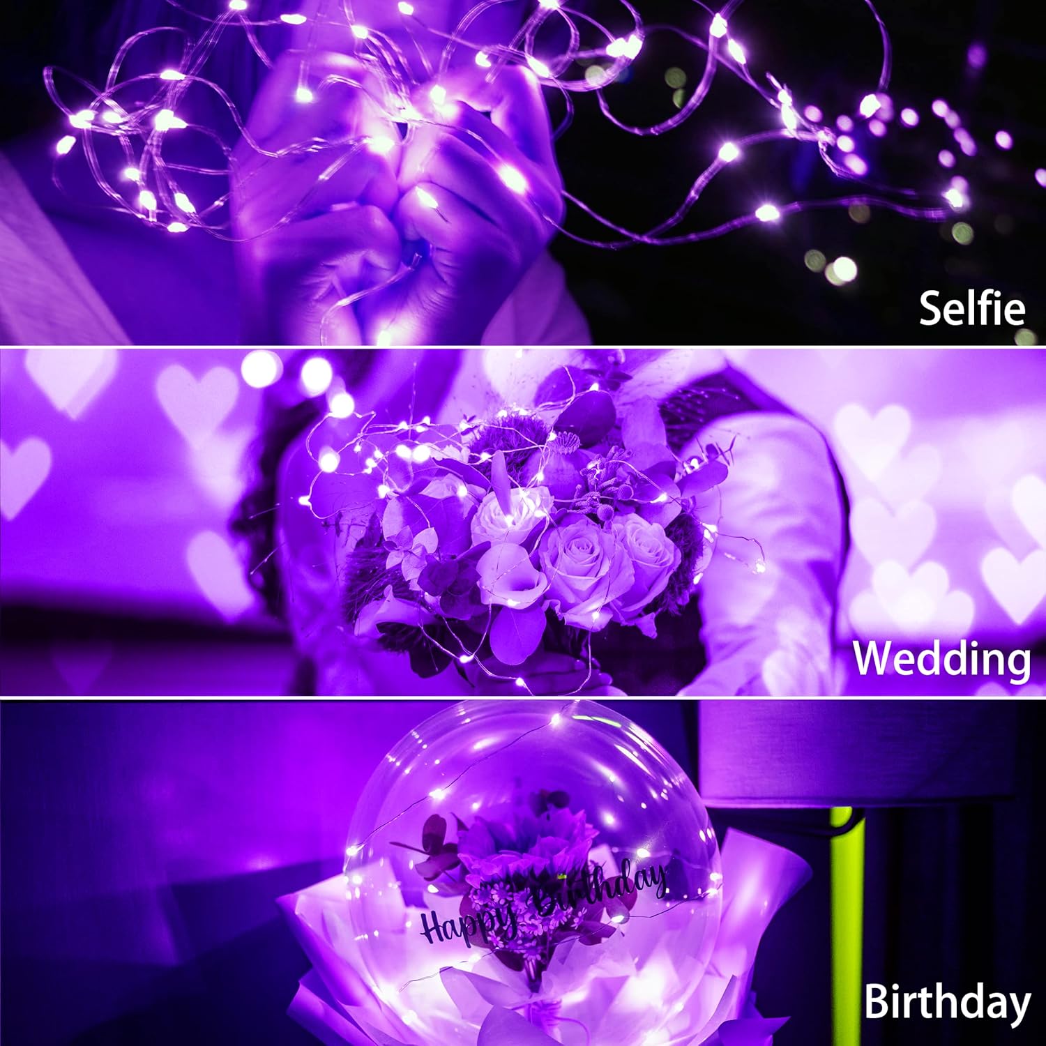 SunKite 20 LED Purple Fairy String Lights - Waterproof Battery Operated | 6.6 Feet Silver Copper Wire for DIY Decor