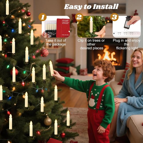 Lewondr Christmas Tree Candle Lights - 20 LED Flameless Flickering Candles with Remote Timer | Beige Holiday Ornaments