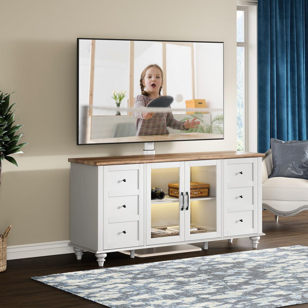 FITUEYES Swivel Floor TV Stand for 32 to 75 Inch TVs, Tall Universal TV Stand Mount with Sturdy Wooden Base, Space Saving for Corner Bedroom Living Room, White