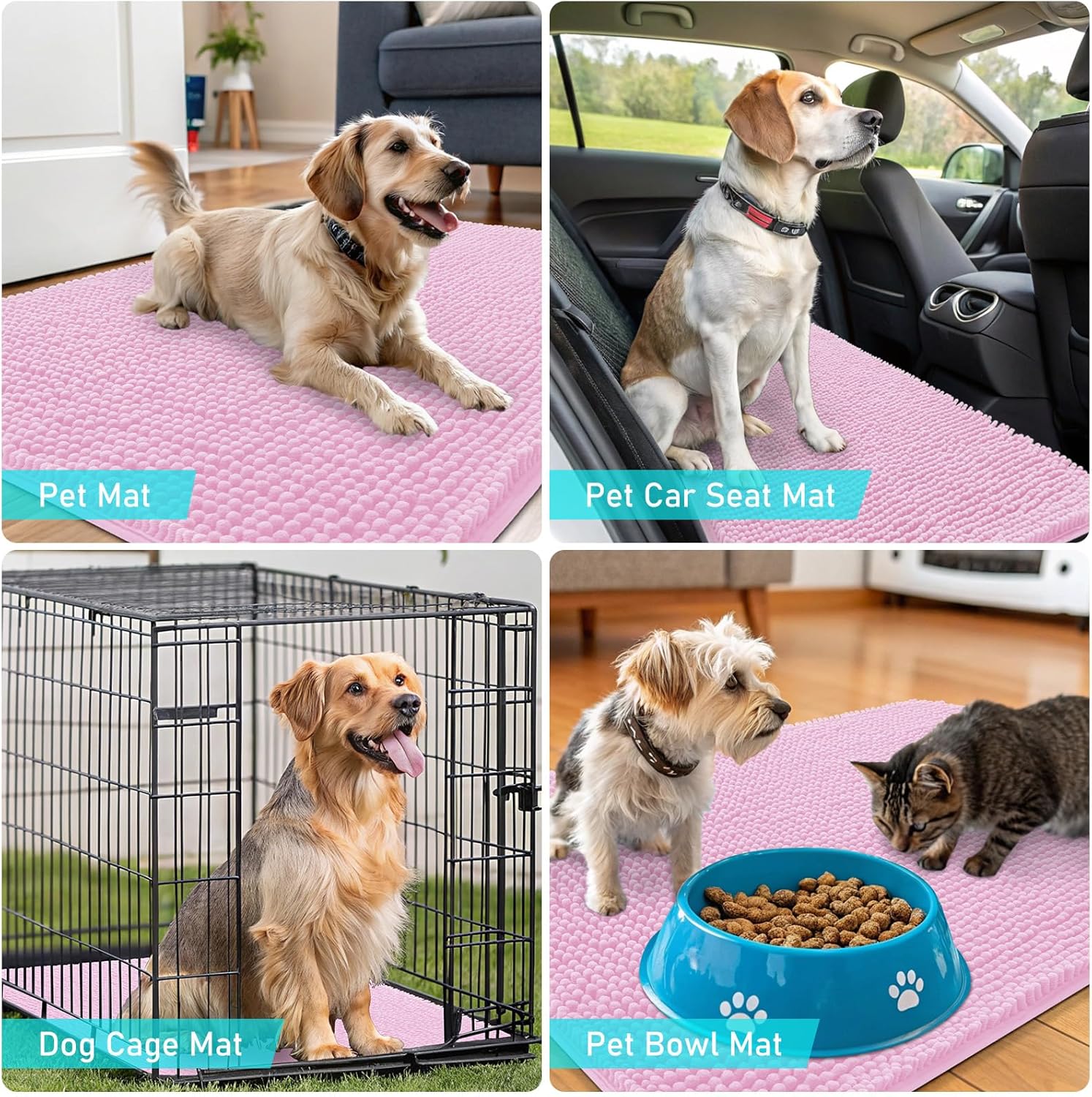 OLANLY Dog Door Mat - Absorbent Non-Slip Chenille Mat for Muddy Paws | 59x24 Inches, Pink