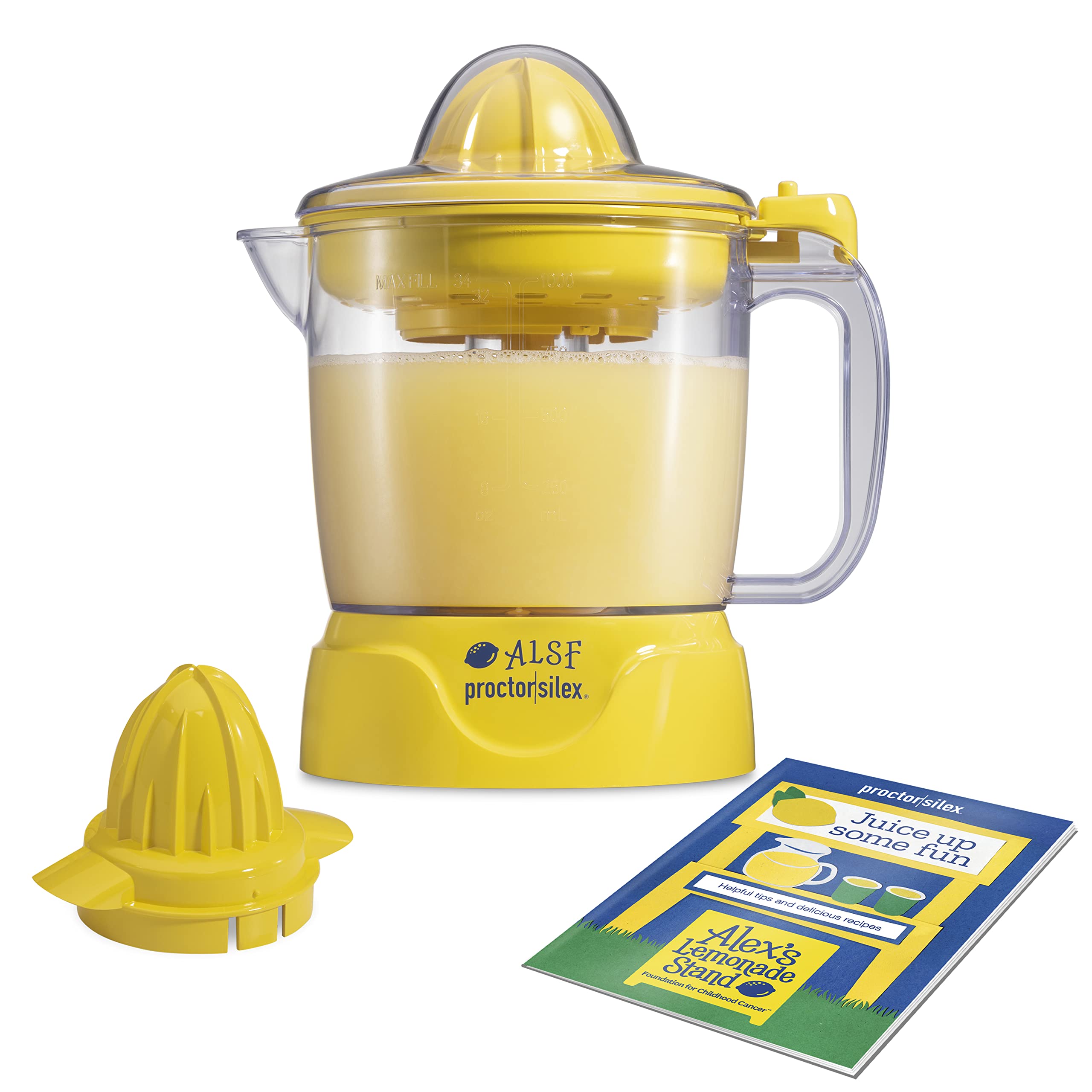 Proctor Silex Alex's Lemonade Stand Electric Citrus Juicer Machine and Squeezer, for Lemons, Limes and Oranges, 34 oz, Yellow (66331)