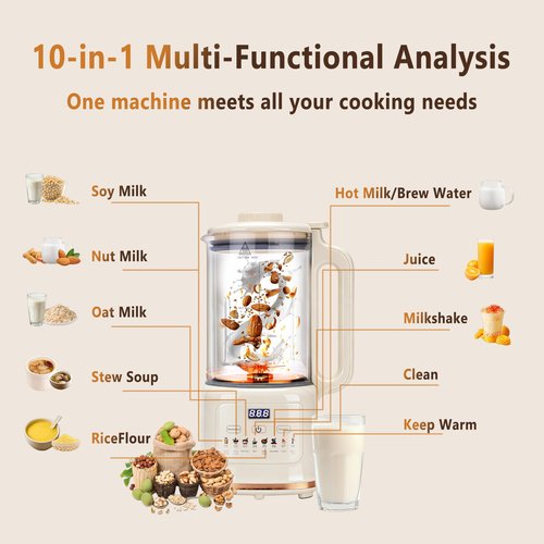 5.0 New Upgraded Nut Milk Maker Machine 10 in 1 nut Milk Maker【NO.1German High-Efficiency Brushless Motor】【TC4 titanium blade】Homemade Almond, Soy, Oats juice, fresh juice Delay Start, Keep Warm