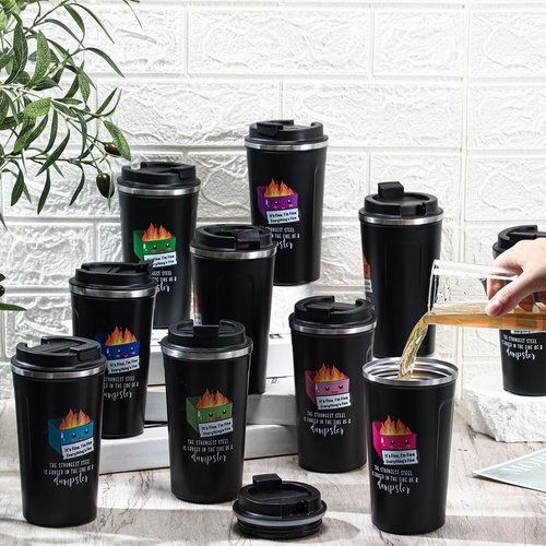 Skylety 10 Pcs Dumpster Fire Funny Tumbler 17oz Gift Valentine for Adult Coworker Office Desk Accessories, Employee Appreciation Positive Everything Is Fine Mug Bulk White Elephant Gift (Multicolor)