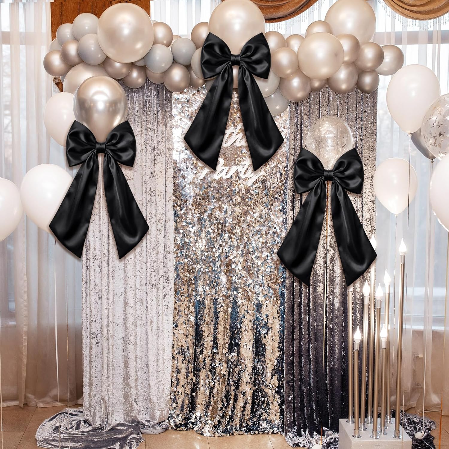 Suncalla Large Satin Bow Decorations - 3 Pcs 2 FT Hanging Wall Decor for Weddings & Parties | Black