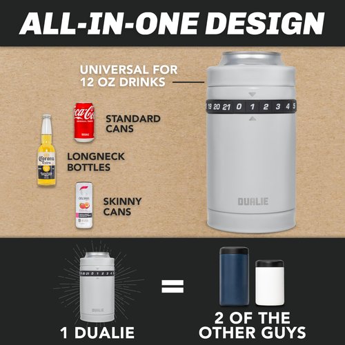 DUALIE Tracker Drink Cooler - Game Score Counter and 3 in 1 Insulated Can Cooler - Universal Size for 12 oz Cans, Slim Cans, and Bottles - Fog Gray