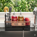 ✪®Premium Kitchen Sink Organizer Caddy - Extra Large Stainless Steel Sponge Holder & Soap Dispenser Tray (Black)