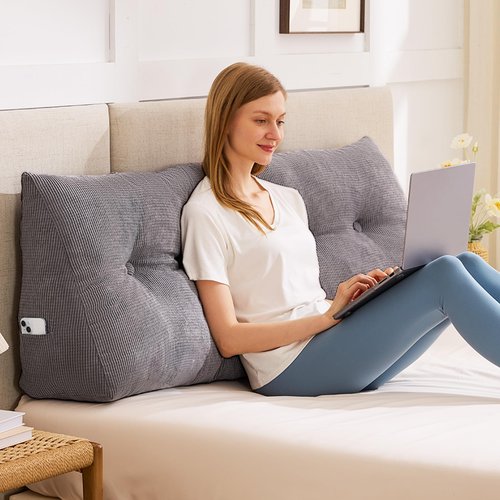 IASEAHK Headboard Pillow Queen, Triangle Pillows for Headboard, Head Board Backrest Wedge Pillow for Reading Sitting Working, Daybed Pillows with Removable Cover for Bed Dorm Sofa, Dark Grey