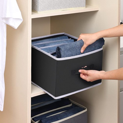 Homsorout Closet Organizers - 5-Cell Jean Organizer for Efficient Wardrobe Storage | Foldable Drawer Set (Black)