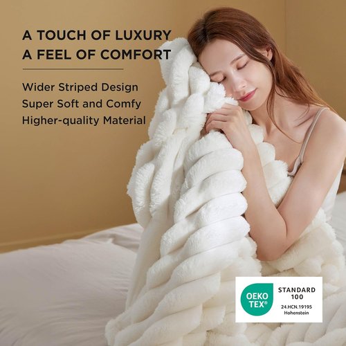 Bedsure Fluffy White Throw Blanket - 350GSM Soft Fleece, Cozy Plush Design, 50x60 Inches