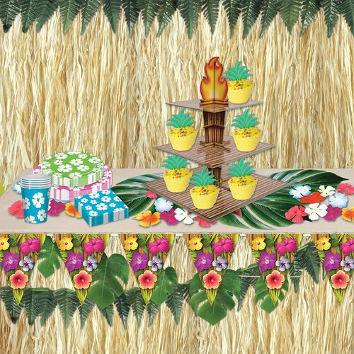Beistle Tiki Torch Cupcake Stand Cake Holder Display, 15.25" x 11.25", Brown/Tan/Orange/Yellow