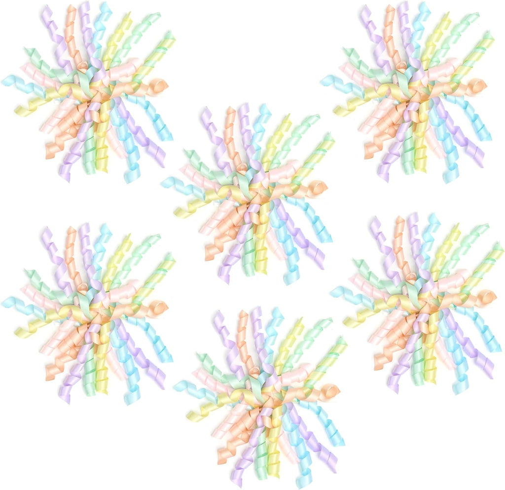 Skiennix 6-Inch Pastel Curly Gift Bows - Self-Adhesive Rainbow Set of 6 for Birthdays, Weddings & Holidays