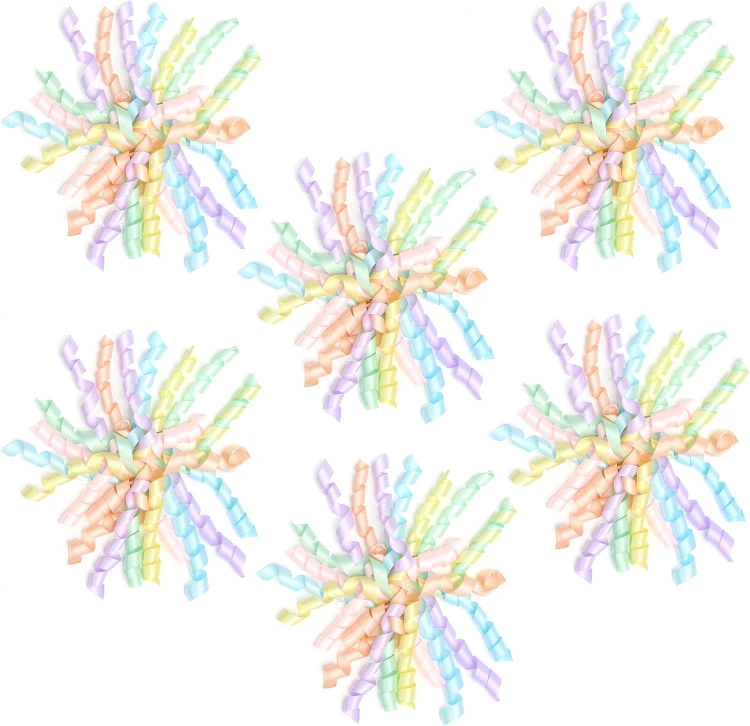 Skiennix 6-Inch Pastel Curly Gift Bows - Self-Adhesive Rainbow Set of 6 for Birthdays, Weddings & Holidays