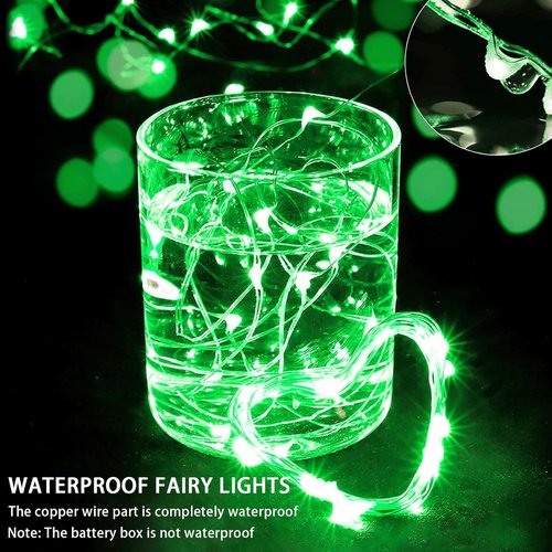 Green Fairy Lights - 12 Pack 7Ft 20 LED Twinkle String Lights | Battery Operated & Waterproof for Events