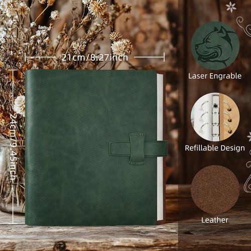 Artmag Photo Album 4x6 200 Photos, Thick Leather Cover Picture Album with 30 PCS Kraft Writing Paper Holds 200 Horizontal Photos for Family Wedding Anniversary (Dark Green)