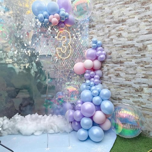 HILAVO 12-Inch Metallic Pastel Balloons - 60Pcs Iridescent Pink, Blue & Purple for Birthday Parties