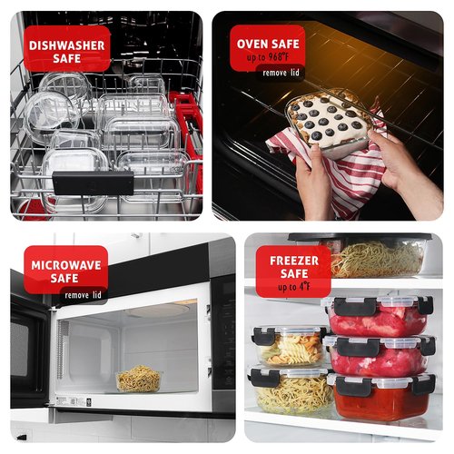 EATEX 32pc Glass Food Storage Containers with Lids, Airtight Glass Meal Prep, 16 Reusable Food Containers with 16 Leakproof Snap Lock Lids Oven Microwave Freezer Safe Lunch Containers