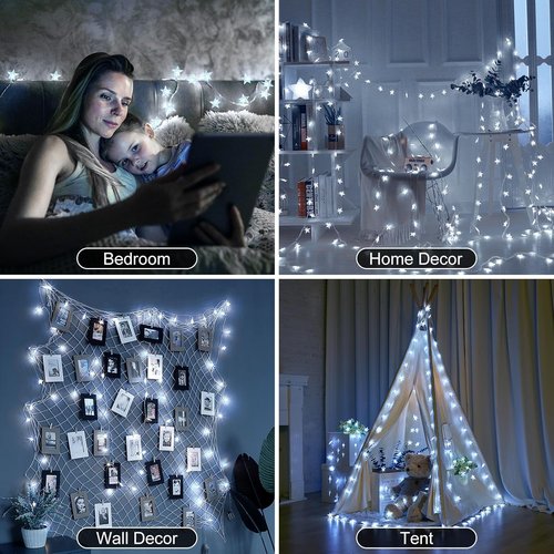 Brightown Star String Lights - 50 LED Battery Operated Fairy Lights with Remote & Timer, 17 ft, Waterproof for Indoor/Outdoor Decor