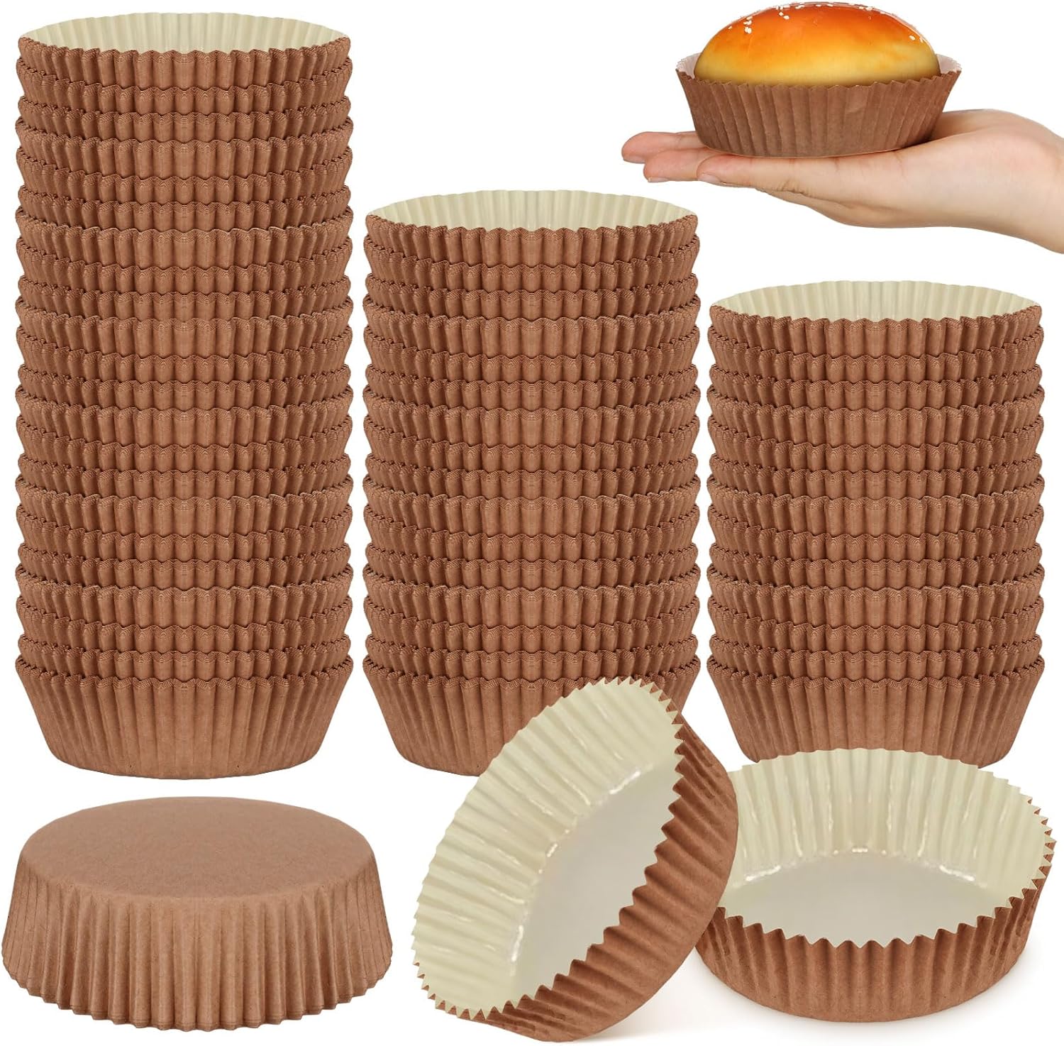 Uiifan Disposable Round Cupcake Liners - Microwave Safe Baking Cups for Snacks & Cakes | 50 Pack, Natural