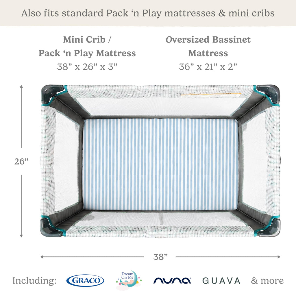 Pack and Play Sheets Fitted, Mini Crib Sheets for Graco Pack N Play Playard (38x26), Ultra Soft Cotton Blend, Safe & Snug Playpen Mattress Sheet for Baby Boys Girls, Airplane in The Clouds, 2-Pack