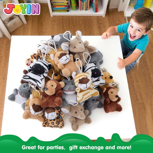 JOYIN 24 Pcs Mini Safari Animal Plush Toys (24 Units 3" Each), Animals Keychain Decoration for Kids, Small Stuffed Animal Bulk for Kids, Carnival Prizes, School Gifts, Easter Party Favor Goodie Bags