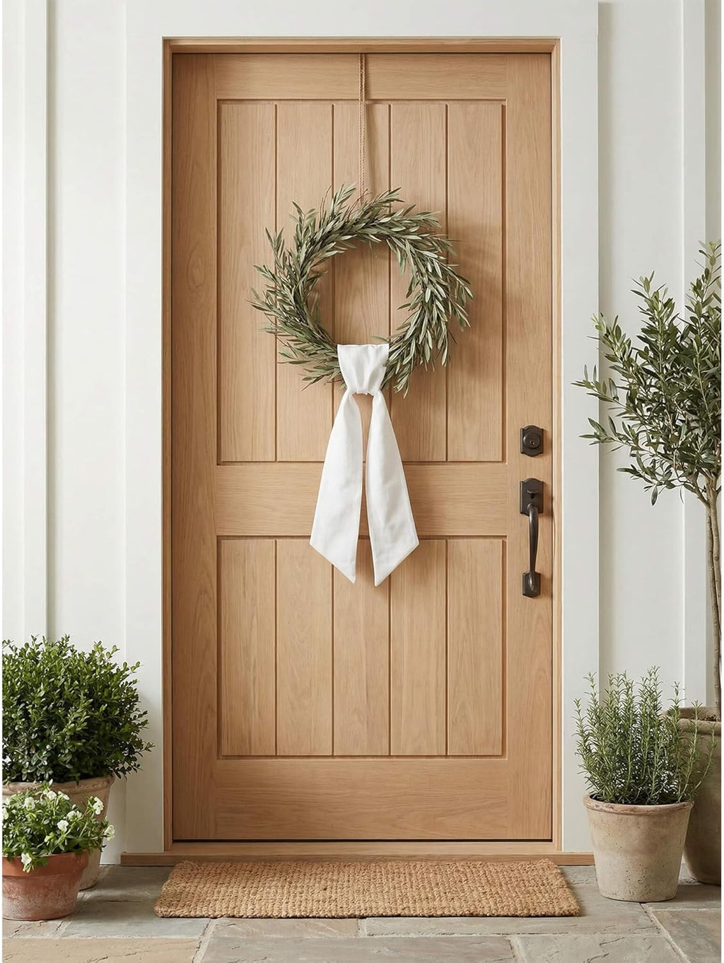 Skiennix White Linen-Style Wreath Sash - 2 Pieces, 55"x5.1" Blank Ribbon for DIY Embroidery & Monogram Holiday Decor