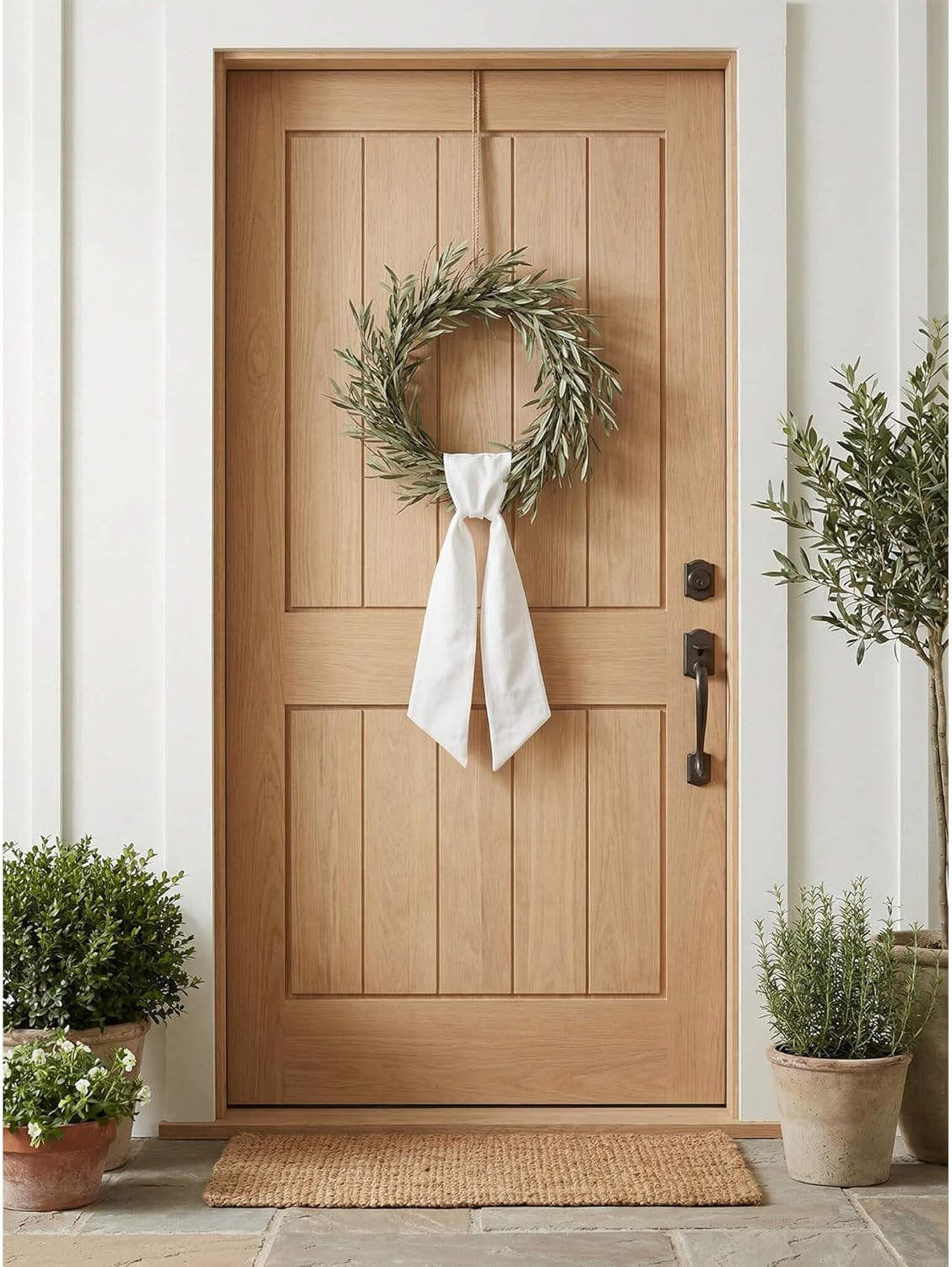 Skiennix White Linen-Style Wreath Sash - 2 Pieces, 55"x5.1" Blank Ribbon for DIY Embroidery & Monogram Holiday Decor