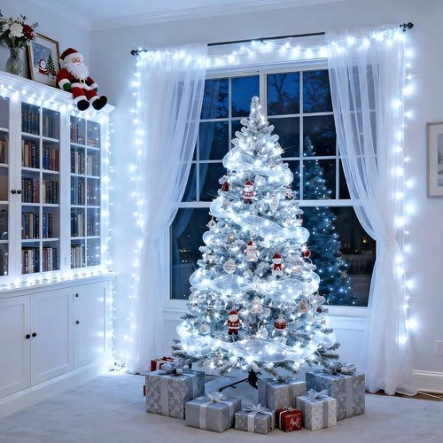 JMEXSUSS 33ft LED White Christmas Lights - 8 Modes Twinkle Fairy String Lights | Waterproof Indoor/Outdoor