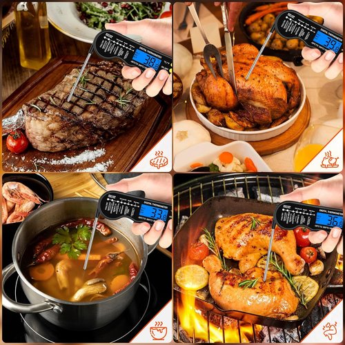 Instant Read Meat Thermometer - Fast & Accurate Digital Food Thermometer with Magnet & Backlight (Black)