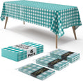 Skiennix Picnic Table Cover - Premium Teal & White Checkered Plastic Tablecloth - 54" x 108" Gingham 6 Pack