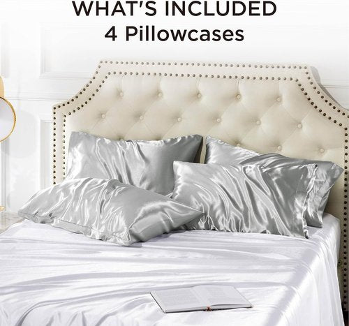 Bedsure Satin Pillowcase - Silky Silver Grey Queen Size 20x30 Inches | Set of 4 with Envelope Closure for Hair & Skin Care