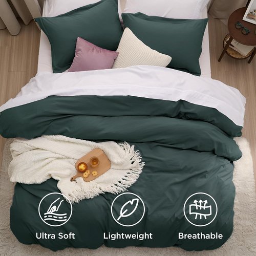 Bedsure Forest Green Duvet Cover Set - Extra Soft Cotton-Like Polyester, Full Size 3 Pieces, 80x90 Inches with Zipper Closure & 2 Pillow Shams