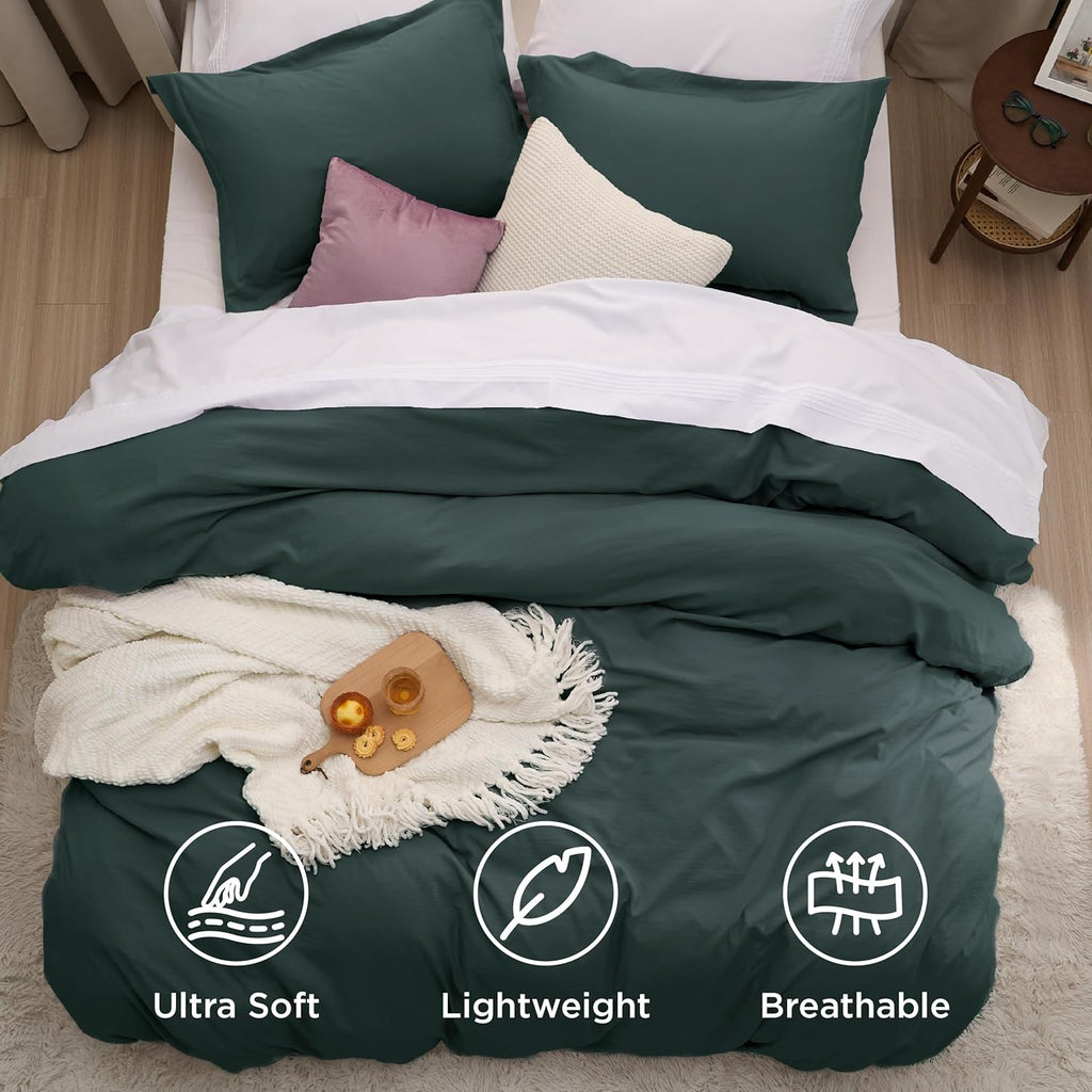 Bedsure Oversized King Duvet Cover Set - Forest Green Extra Soft Prewashed Cotton-Like Polyester, 3 Pieces (120''x98'') with Zipper Closure & 2 Pillow Shams