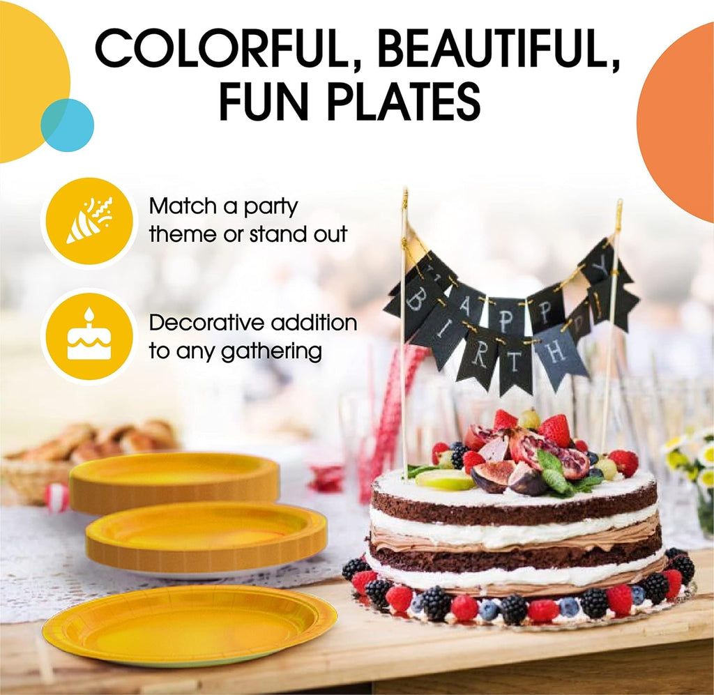 Skiennix Heavy-Duty Yellow Paper Plates - 9 Inch Disposable Party Plates | 100 Pcs, 350 GSM Quality
