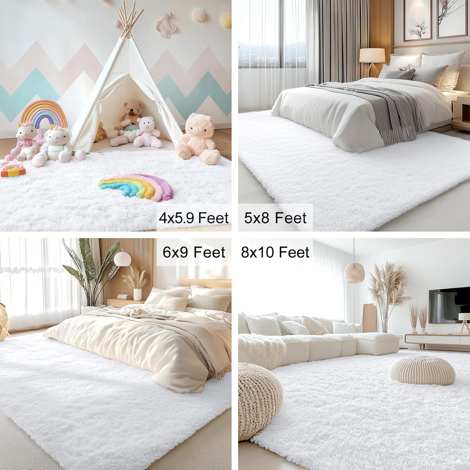 OLANLY Large Area Rug - Soft Fluffy Shaggy Carpet for Living Room & Bedroom | 7x12 ft, White